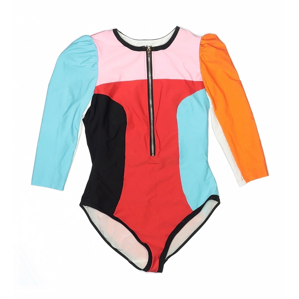 Stylest | DreamSculpt Multi PuffSleeve Zip Swimsuit L Multicolor Colorblock $328 - Picture 6 of 9